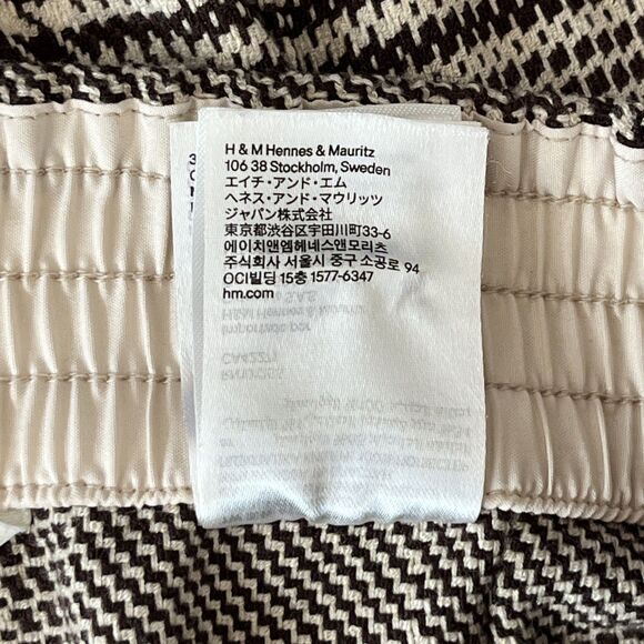 H&M Cream Brown Plaid Wide Leg Elastic Waist Dress Pants Women Size 8 - Picture 11 of 11